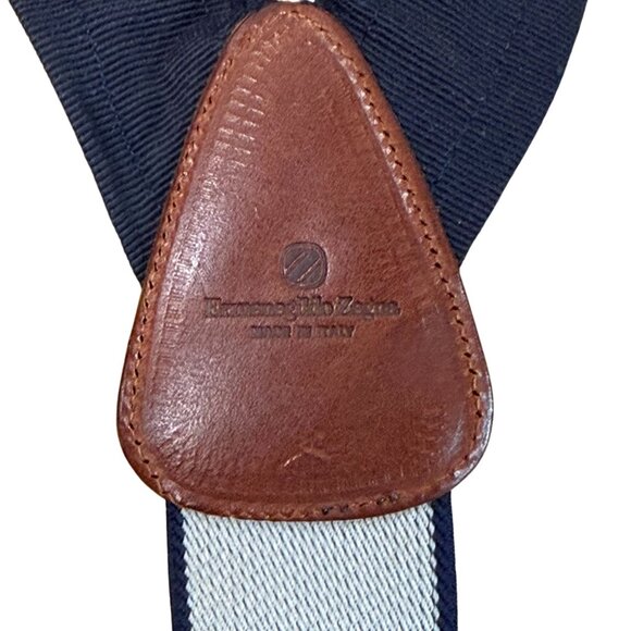 Ermenegildo Zegna Mens Paisley Suspenders Leather Adjustable Navy Red Italy - Picture 3 of 5